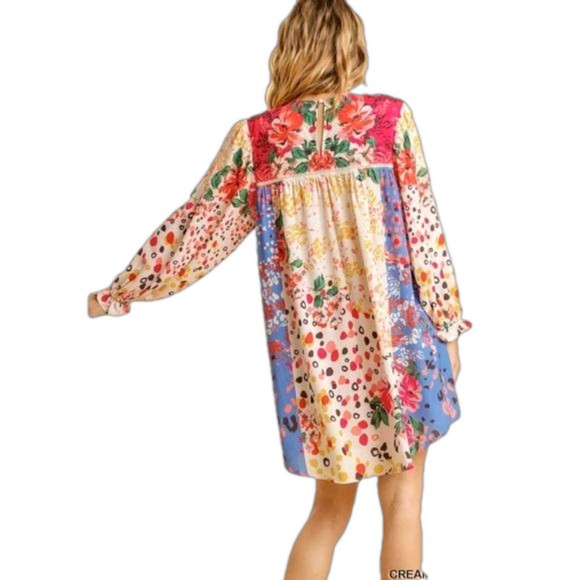 Umgee Mixed Print Crochet Ruffle Dress size Small bohemian summer - Picture 4 of 13